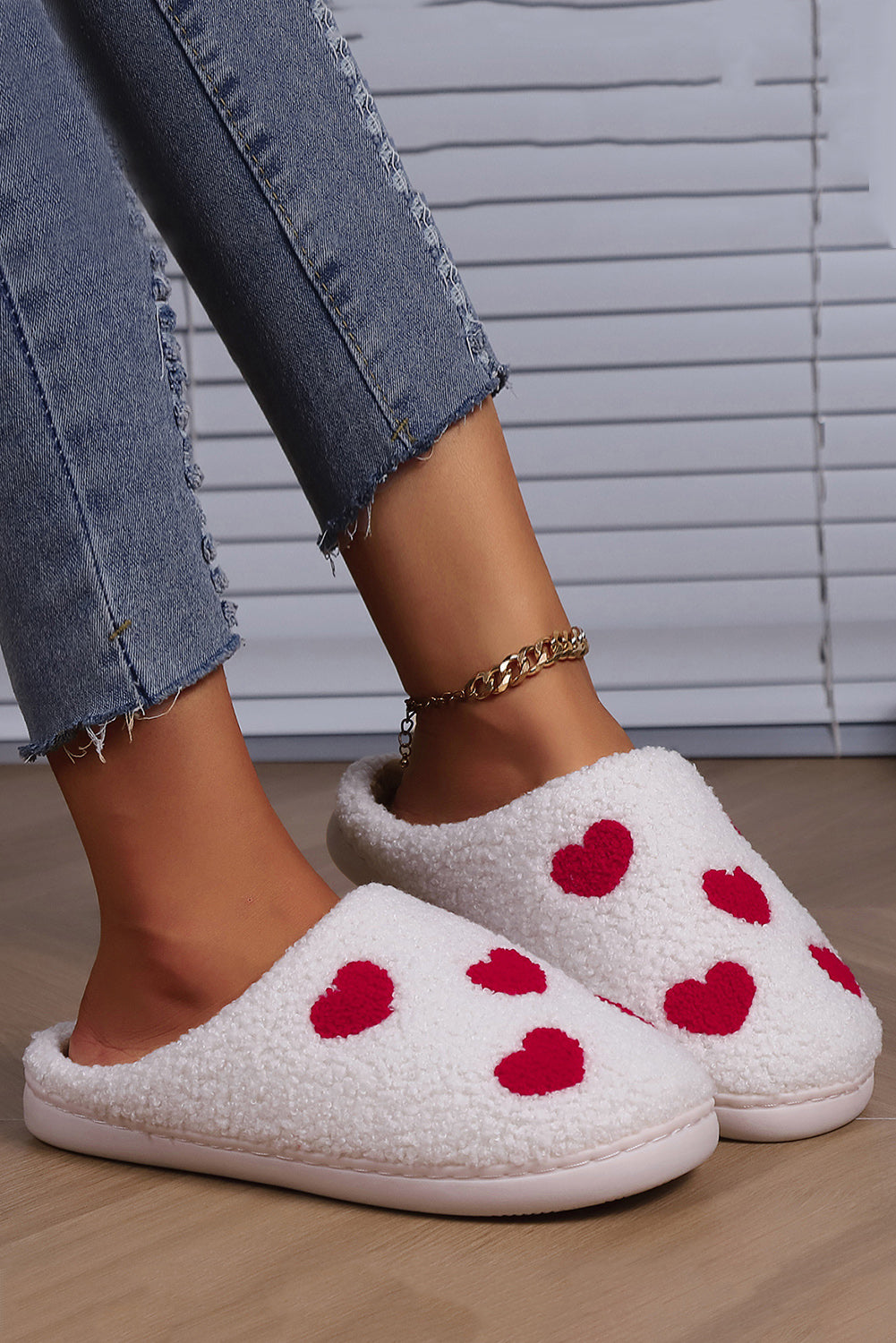 White Valentines Day Plush Slippers