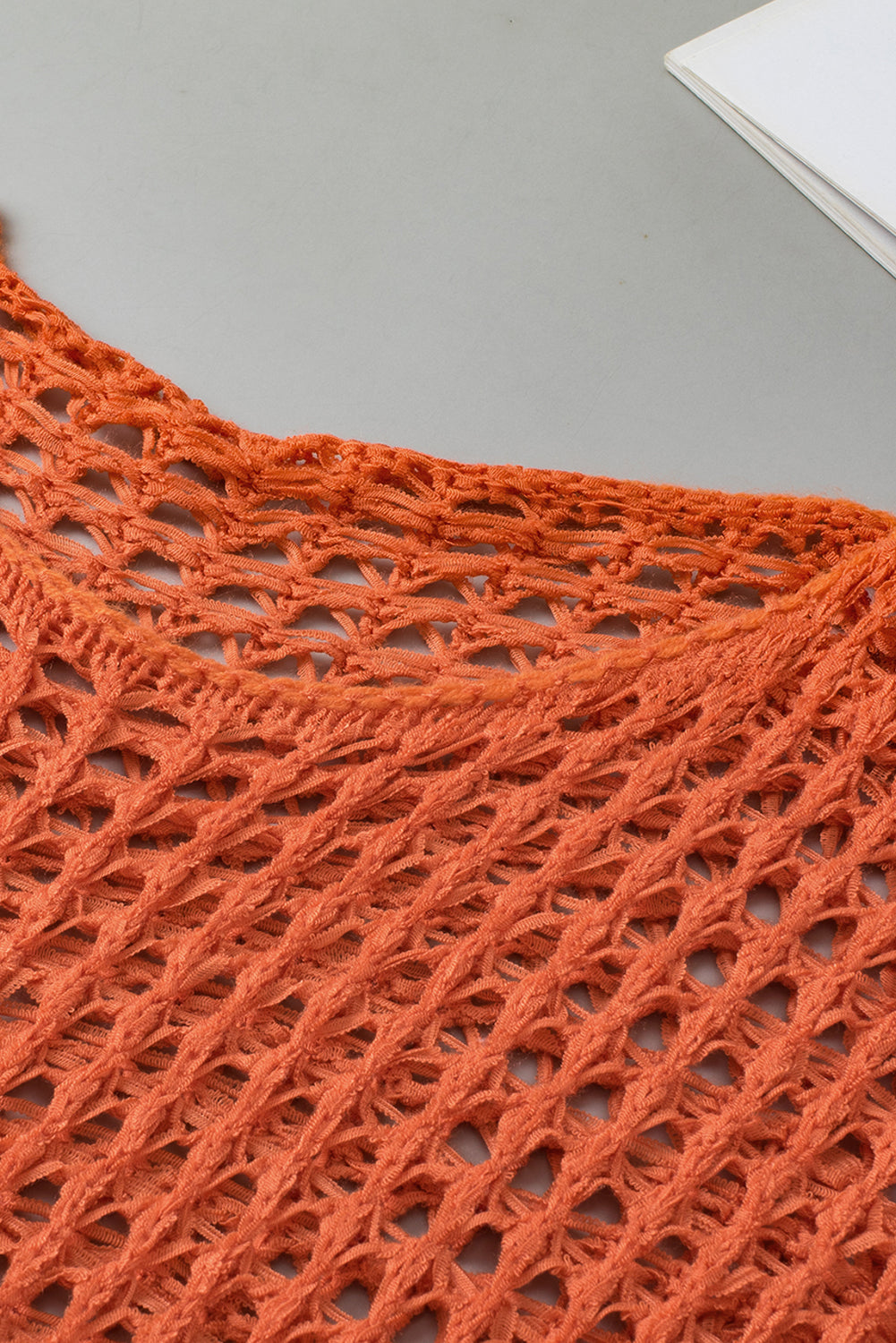Yellow Open Knit Crochet Bell Sleeve Tunic Sweater