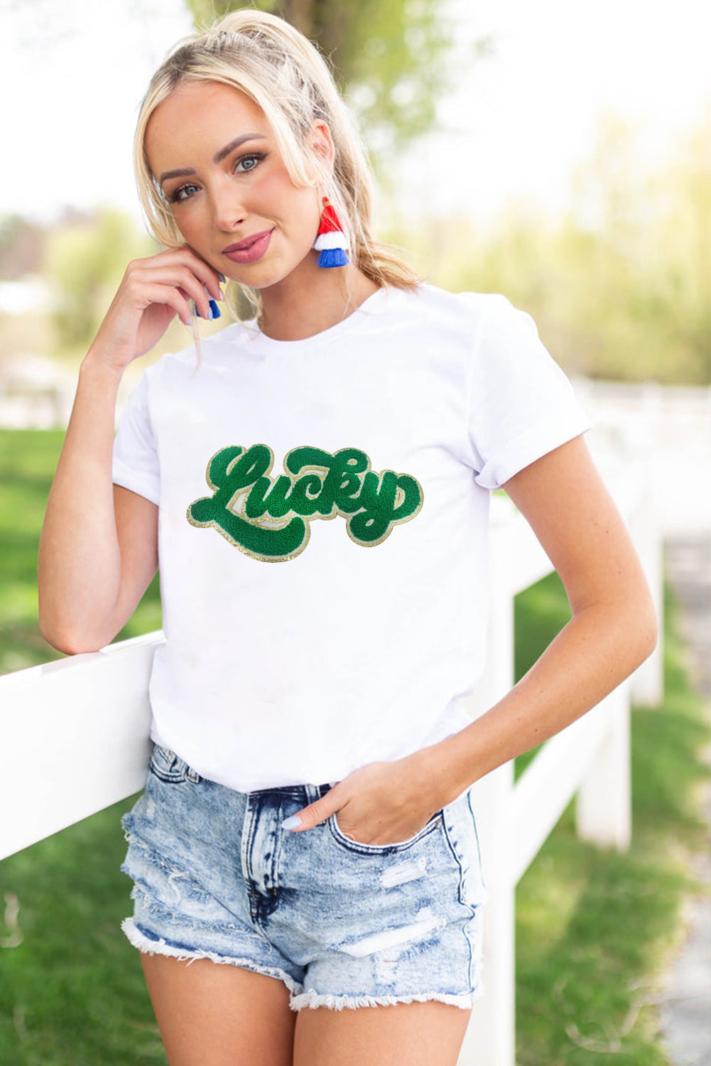 St. Patrick Lucky Chenille Glitter Graphic T Shirt