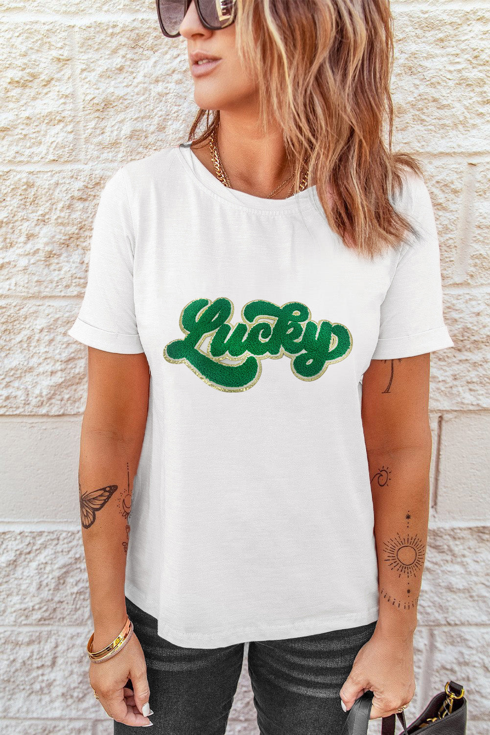 St. Patrick Lucky Chenille Glitter Graphic T Shirt