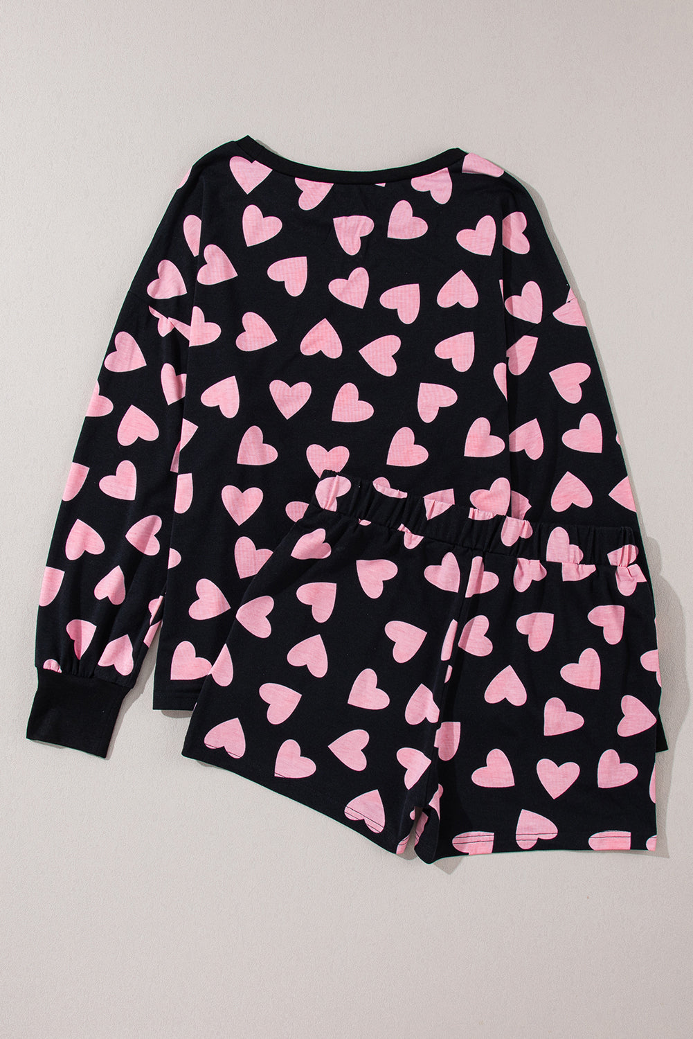 Valentine Heart Print Long Sleeve Top Shorts Lounge Set