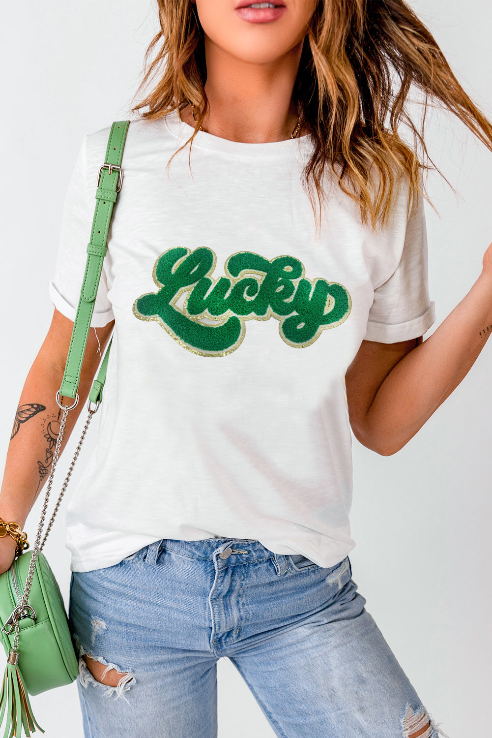 St. Patrick Lucky Chenille Glitter Graphic T Shirt