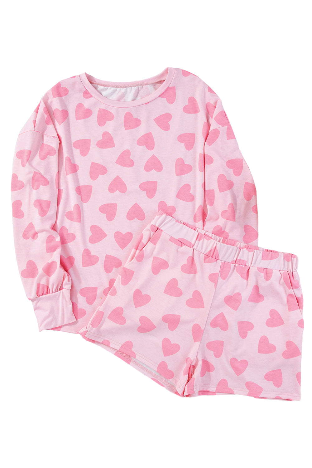 Valentine Heart Print Long Sleeve Top Shorts Lounge Set
