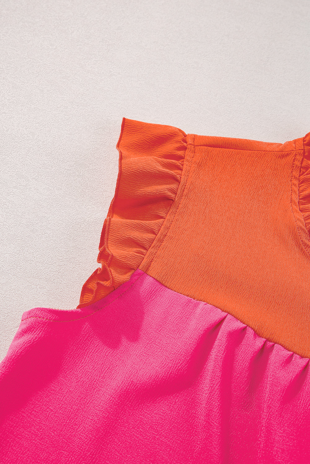 Rose Red Two Tone Ruffled Flutter Sleeve Blouse