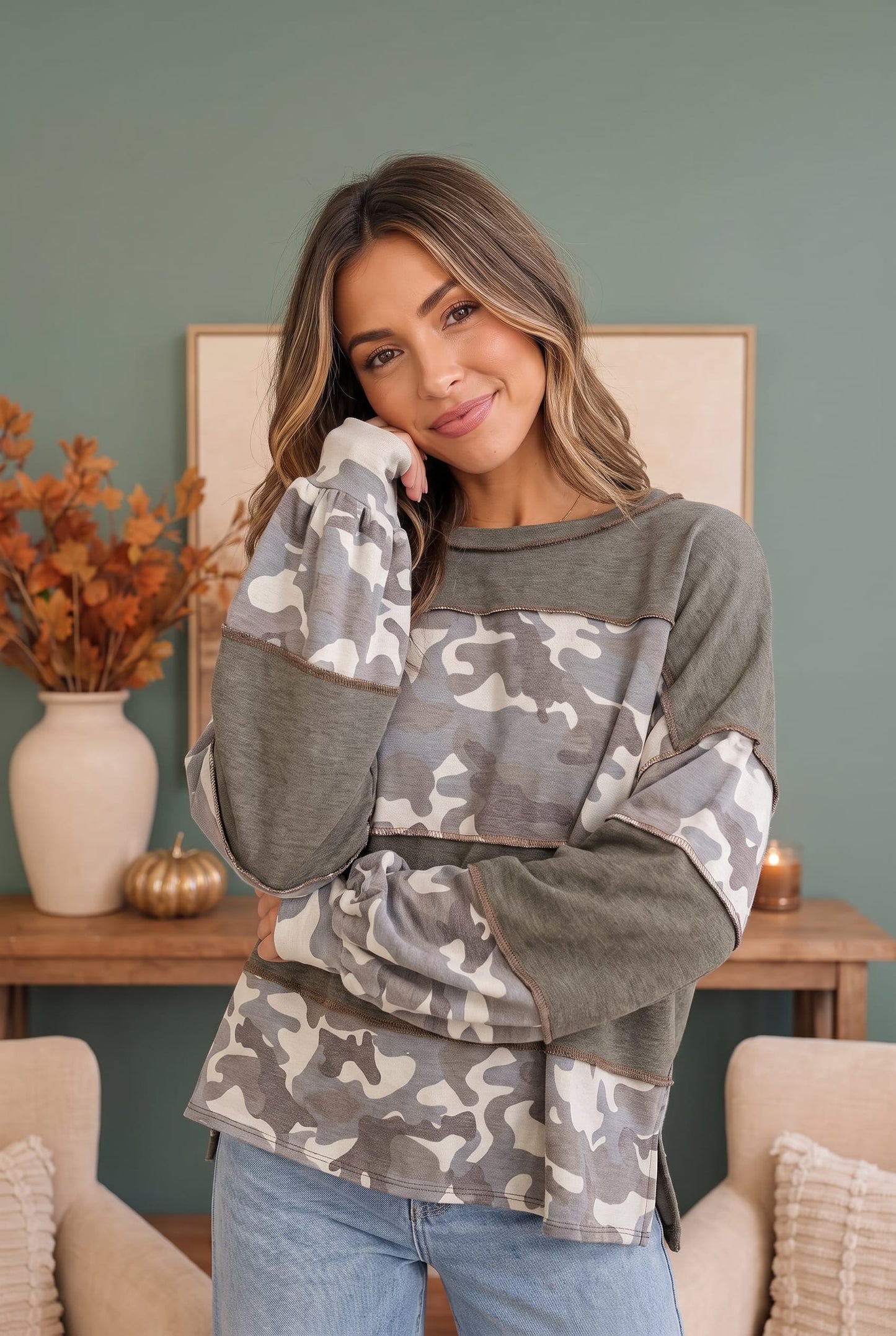 Cozy Camo Color Block Pullover