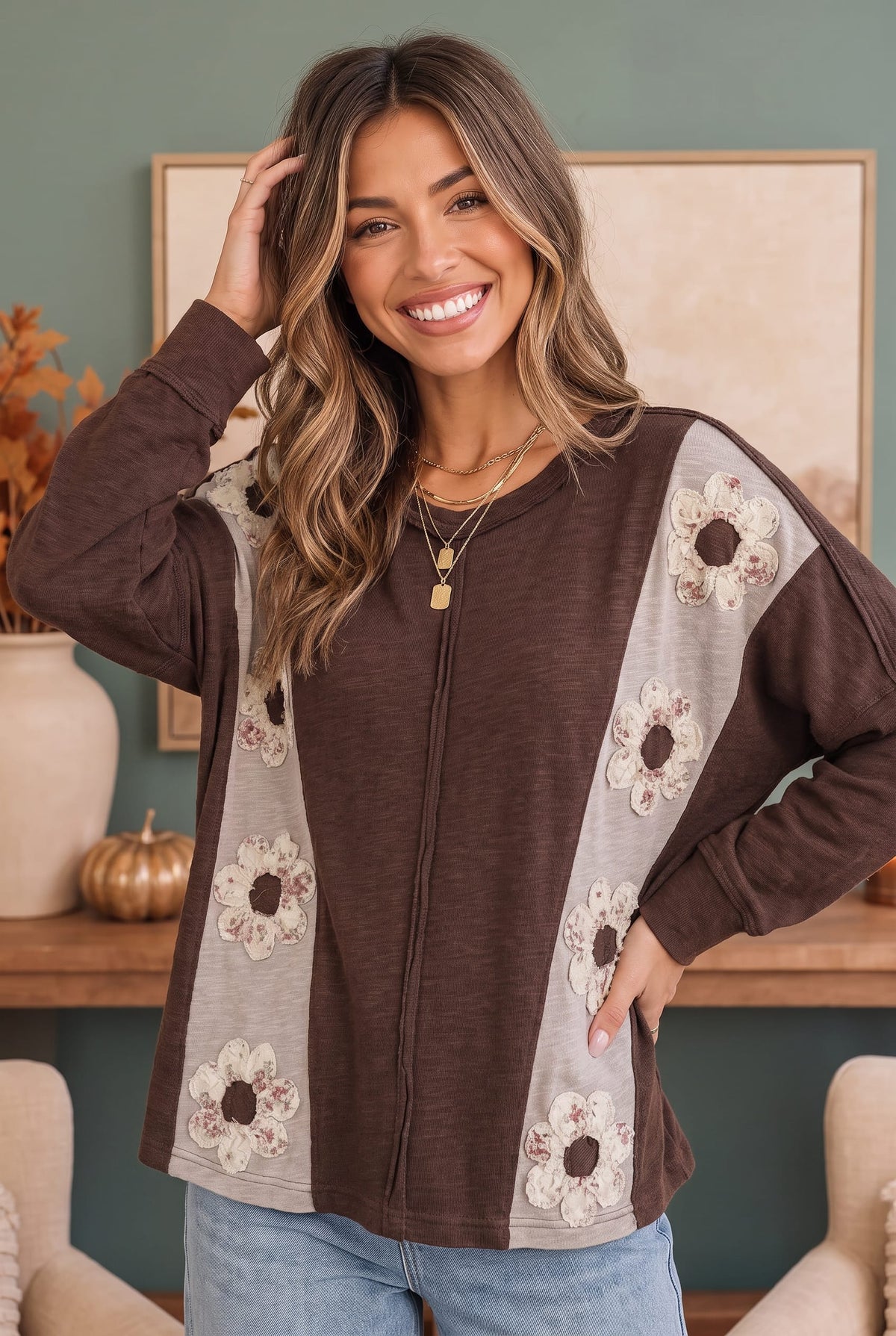 Darling Daisies Long Sleeve in Brown