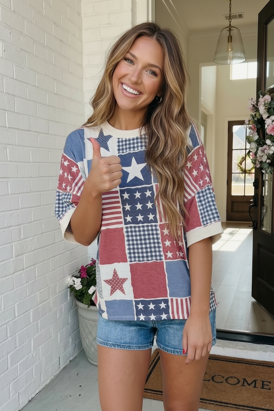 Stars and Stripes Patchwork Oversized Top