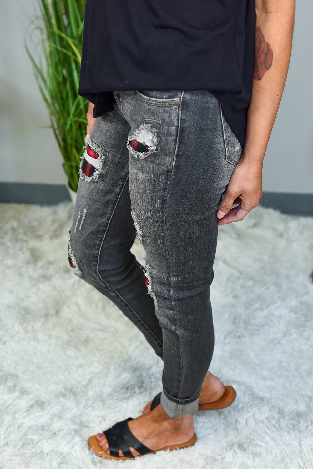 Blue Floral Patch Destroyed Skinny Jeans