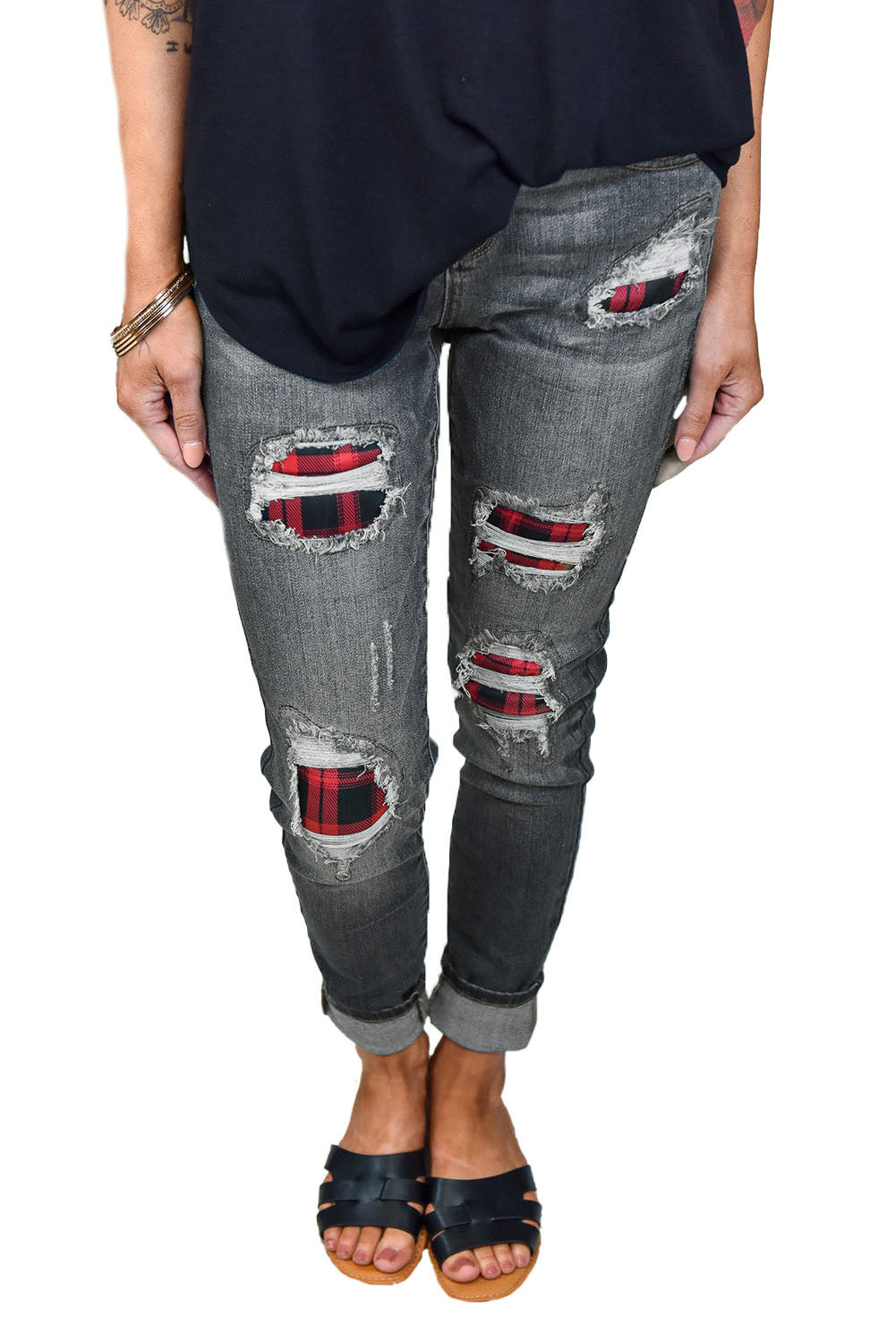 Blue Floral Patch Destroyed Skinny Jeans