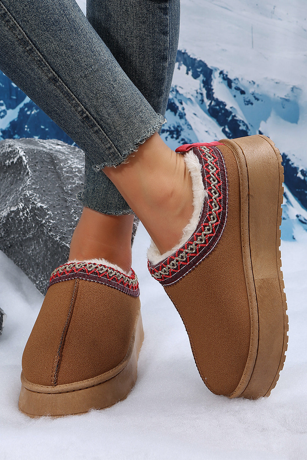 Sage Green Suede Contrast Print Plush Lined Snow Boots