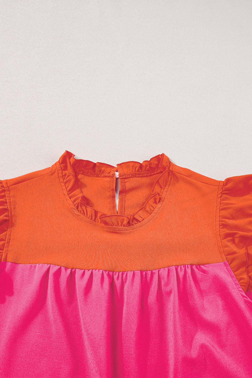 Rose Red Two Tone Ruffled Flutter Sleeve Blouse