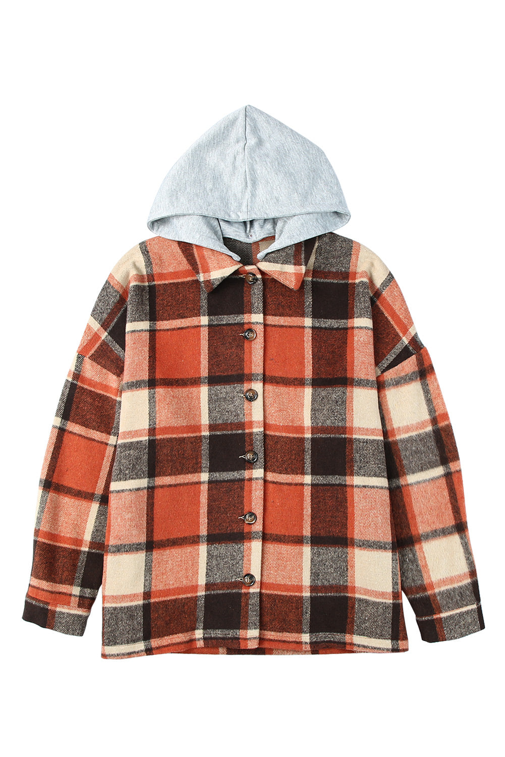 Green Hooded Plaid Button Front Shacket