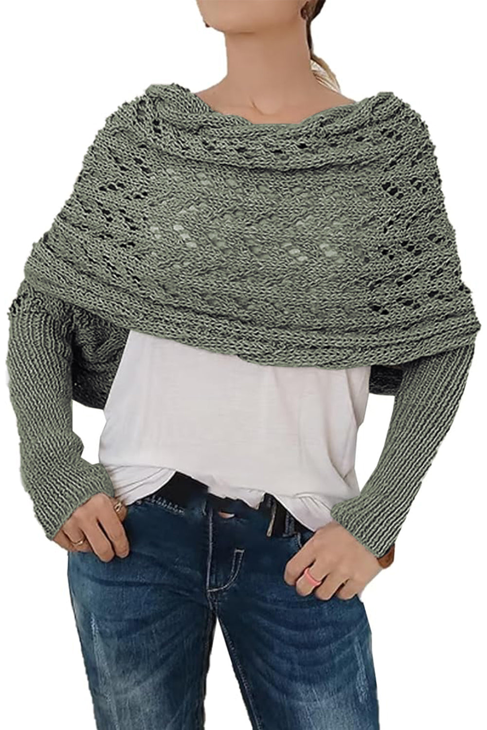 Camel Cross Detail Hollowed Knit Scarf with Sleeves