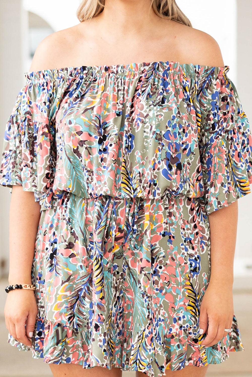 Green Wrap V Neck Floral Maxi Dress