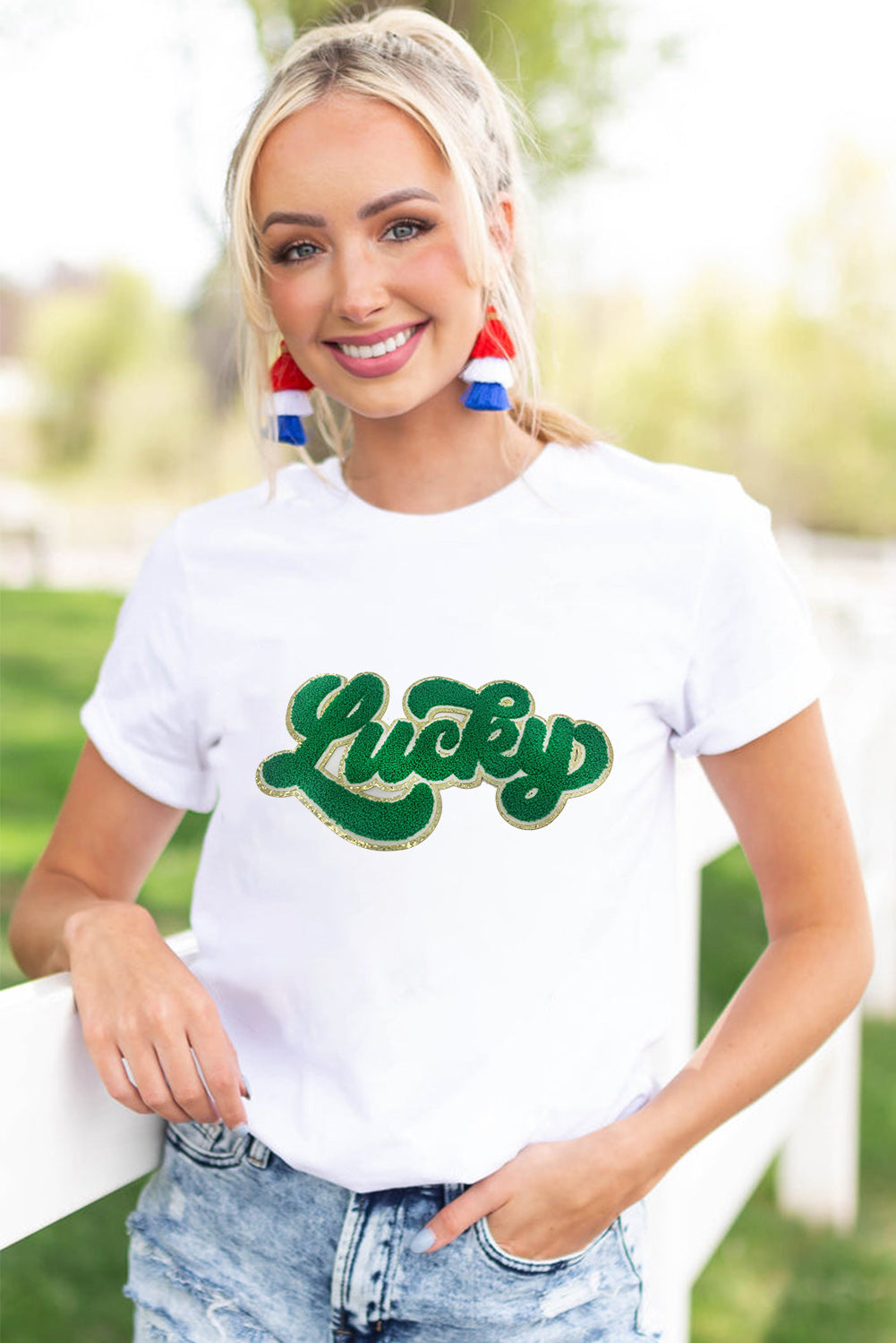 St. Patrick Lucky Chenille Glitter Graphic T Shirt