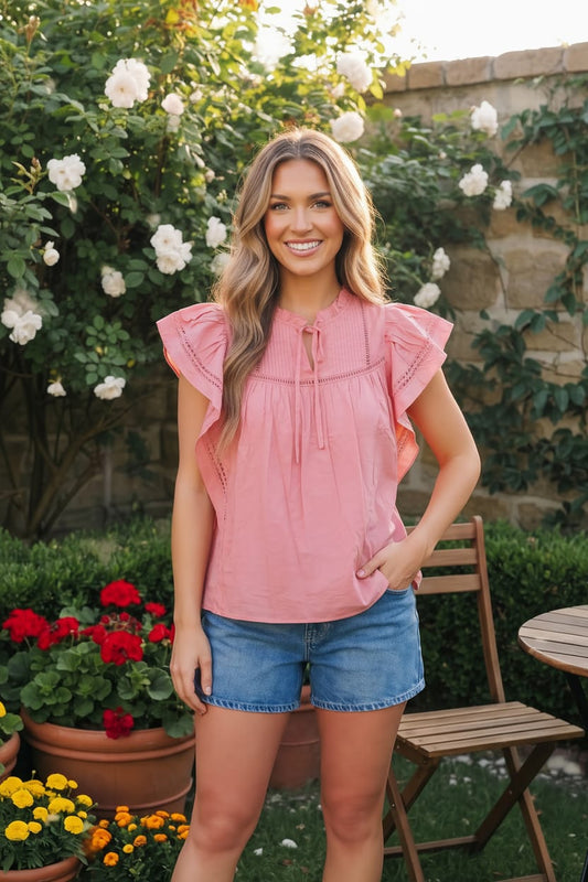 Sweet Strawberry Ruffle Flutter Top