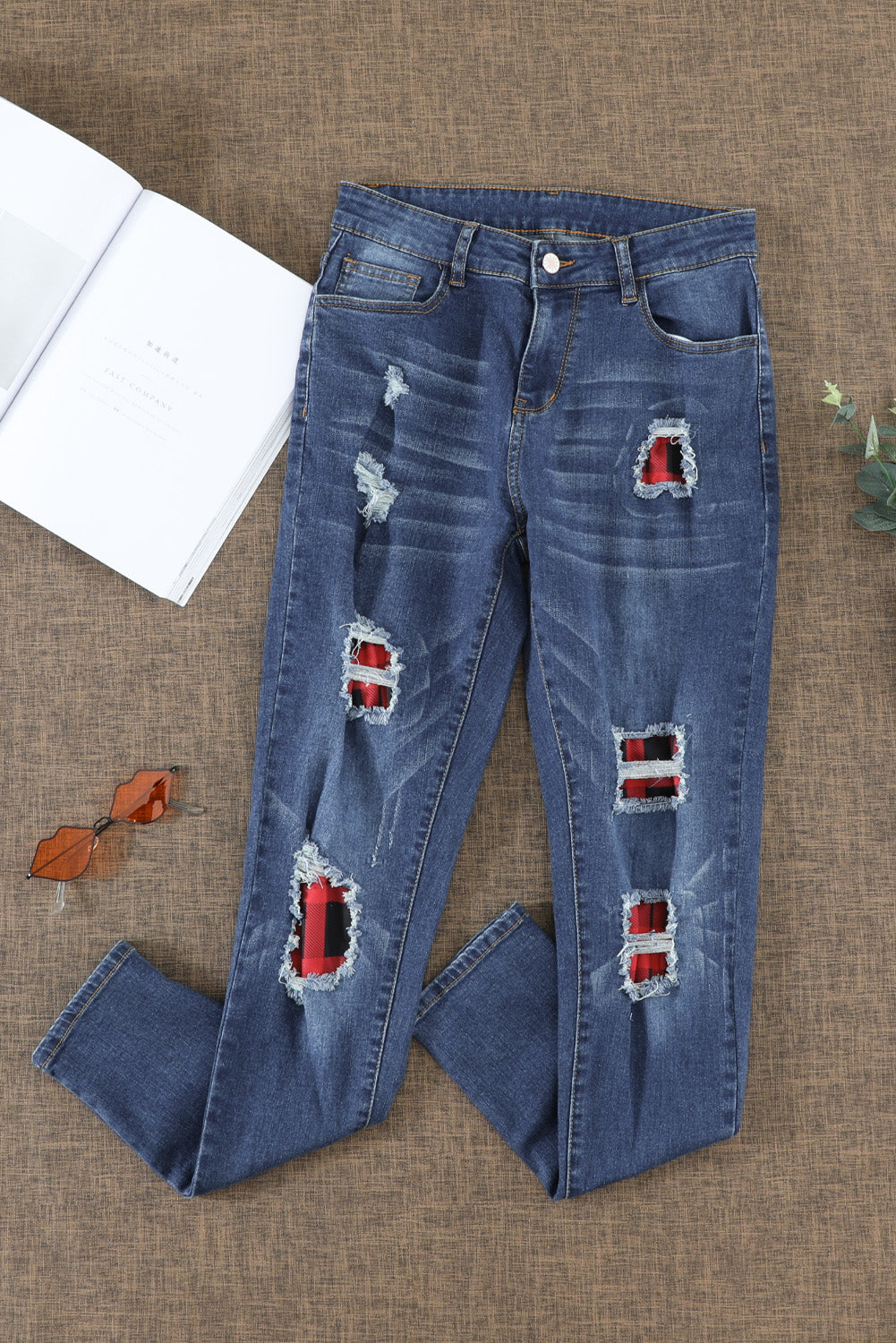 Blue Floral Patch Destroyed Skinny Jeans