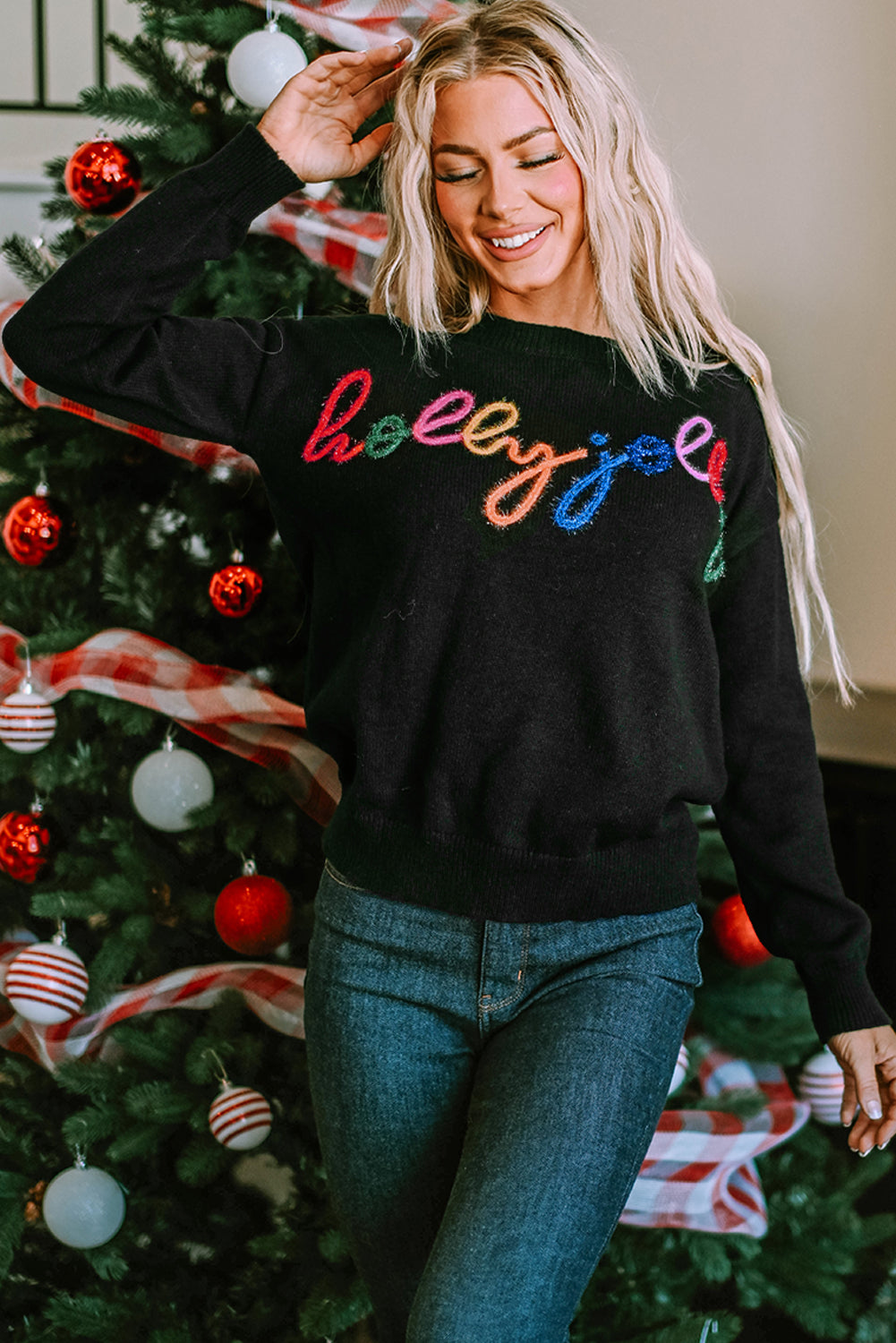 White Holly Jolly Round Neck Casual Sweater
