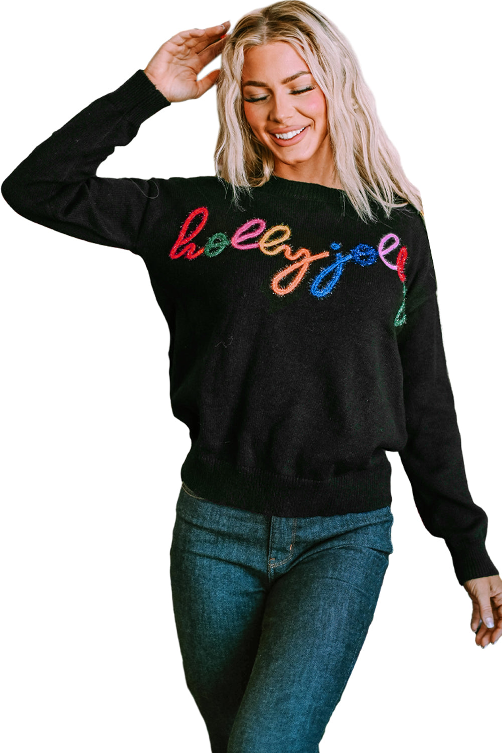 White Holly Jolly Round Neck Casual Sweater