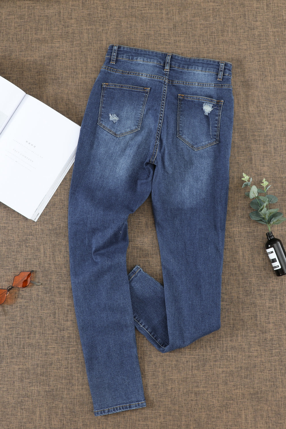 Blue Floral Patch Destroyed Skinny Jeans