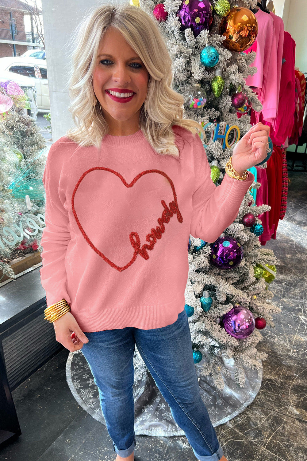 White Holly Jolly Round Neck Casual Sweater