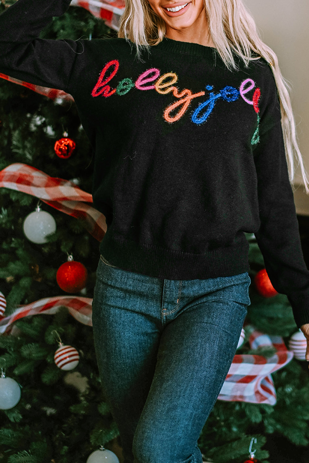 White Holly Jolly Round Neck Casual Sweater