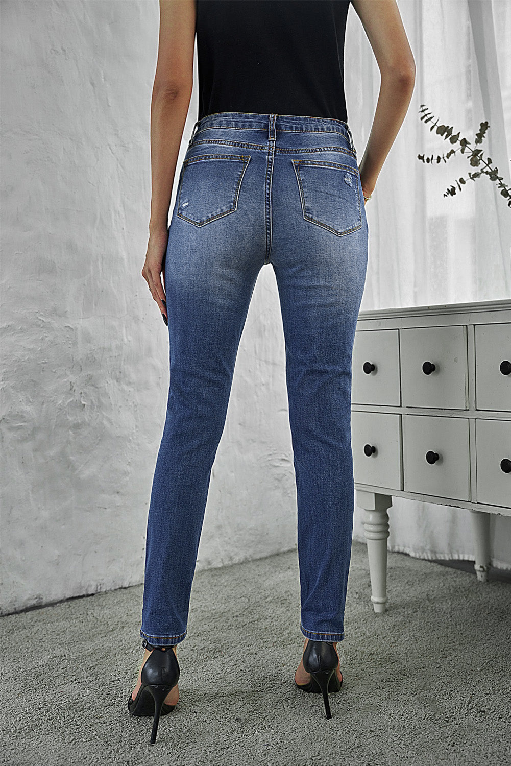 Blue Floral Patch Destroyed Skinny Jeans