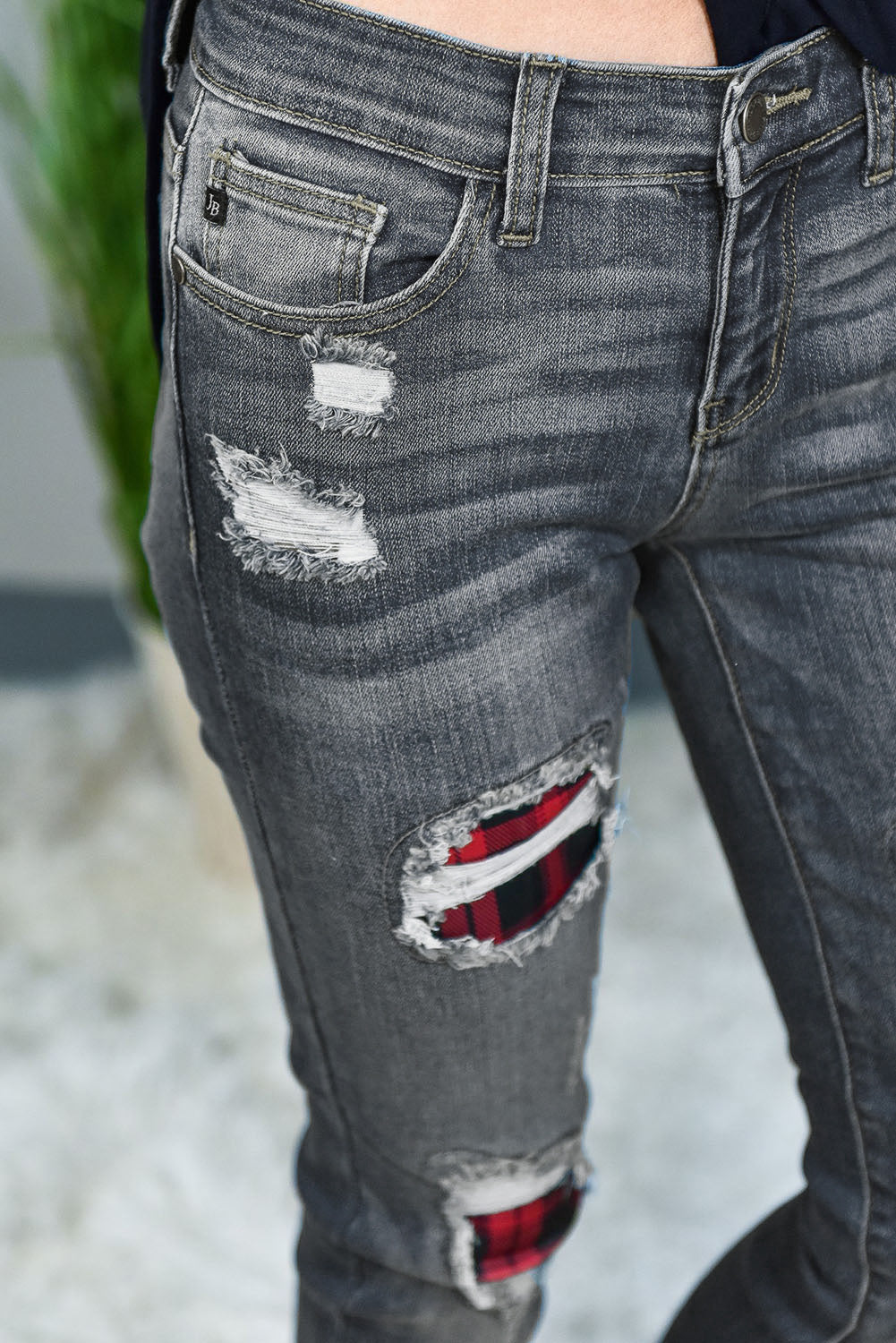 Blue Floral Patch Destroyed Skinny Jeans