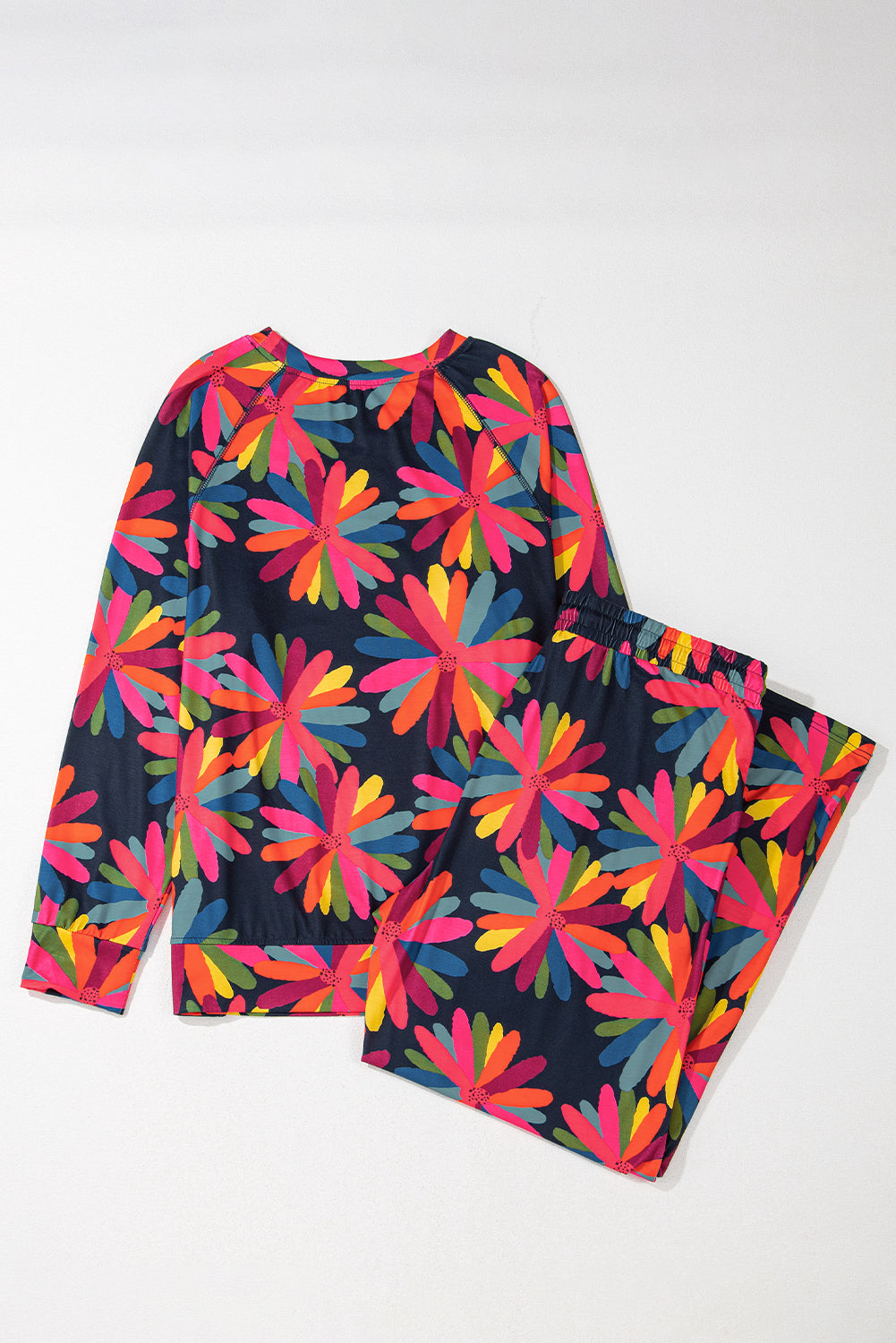 Green Plus Size Printed Long Sleeve and Pants Lounge Set