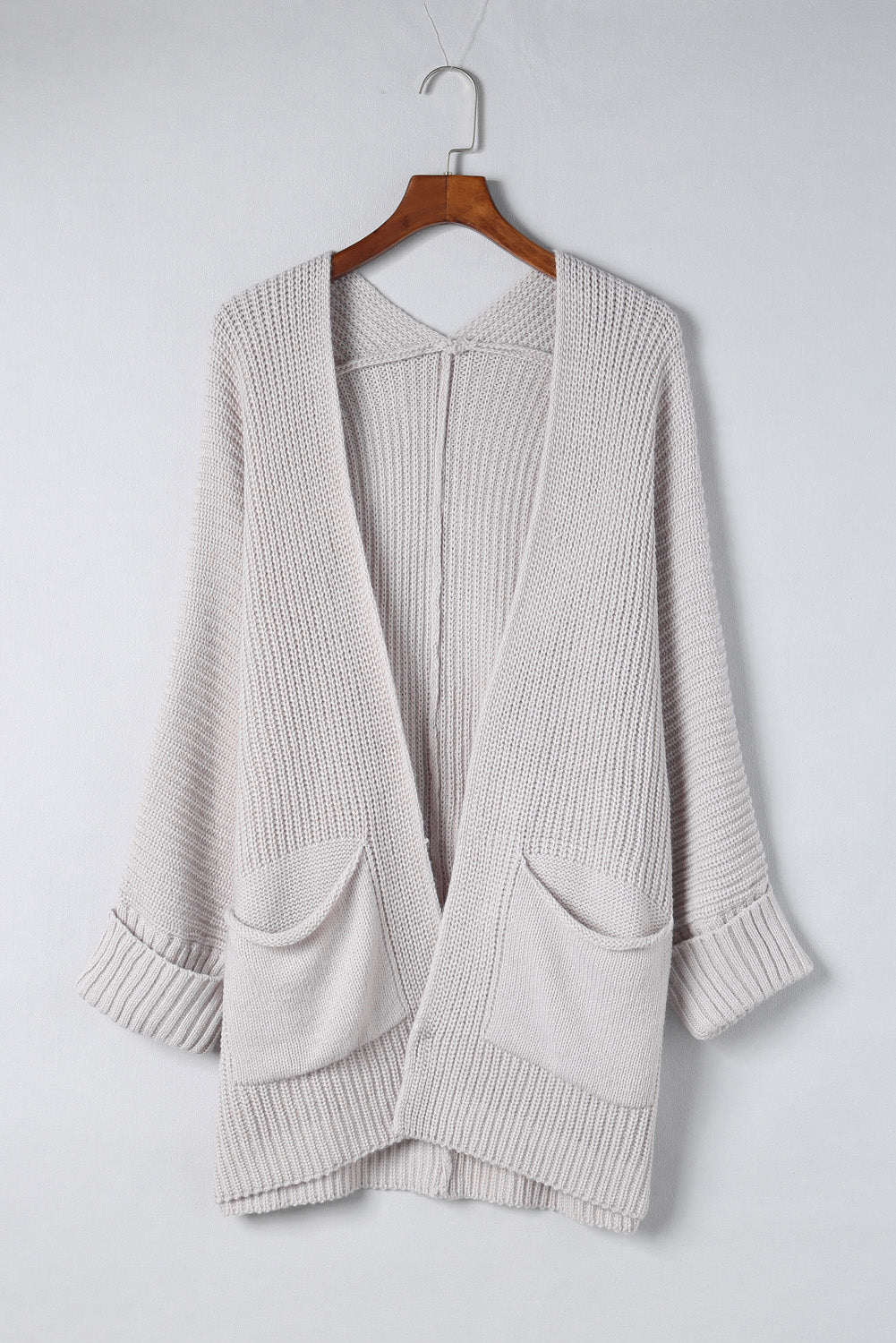 Khaki Oversized Fold Over Sleeve Sweater Cardigan