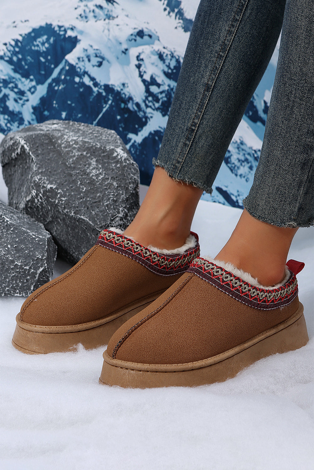 Sage Green Suede Contrast Print Plush Lined Snow Boots