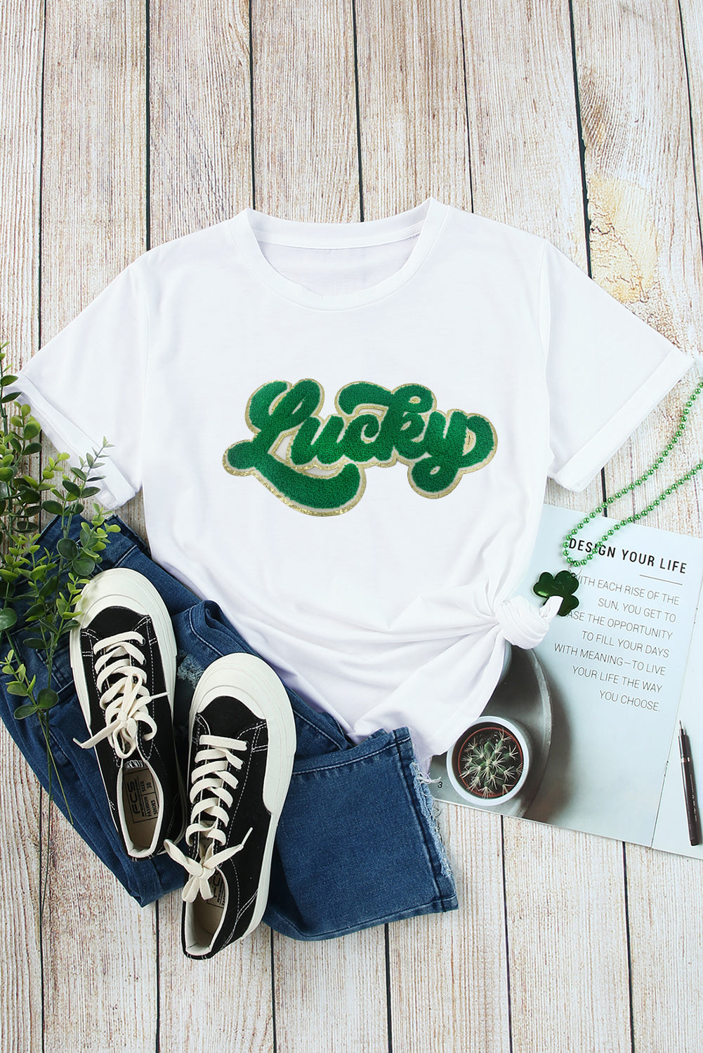 St. Patrick Lucky Chenille Glitter Graphic T Shirt