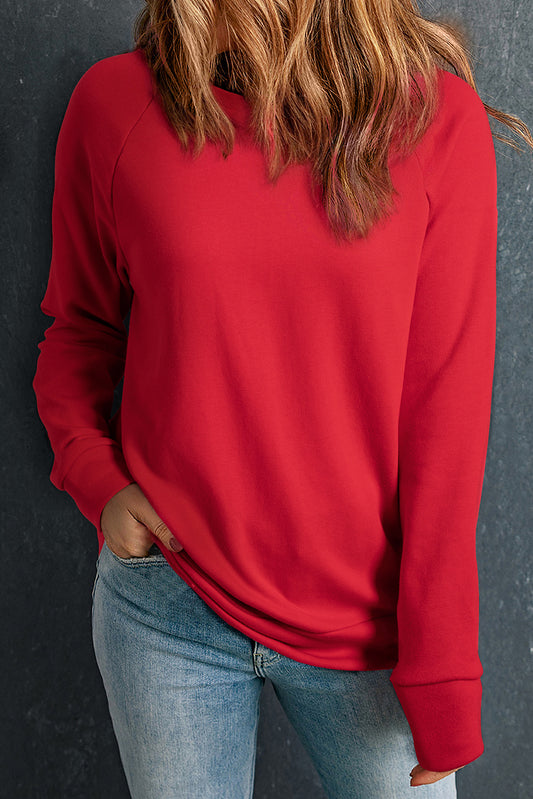 Green Solid Round Neck Raglan Sleeve Sweatshirt
