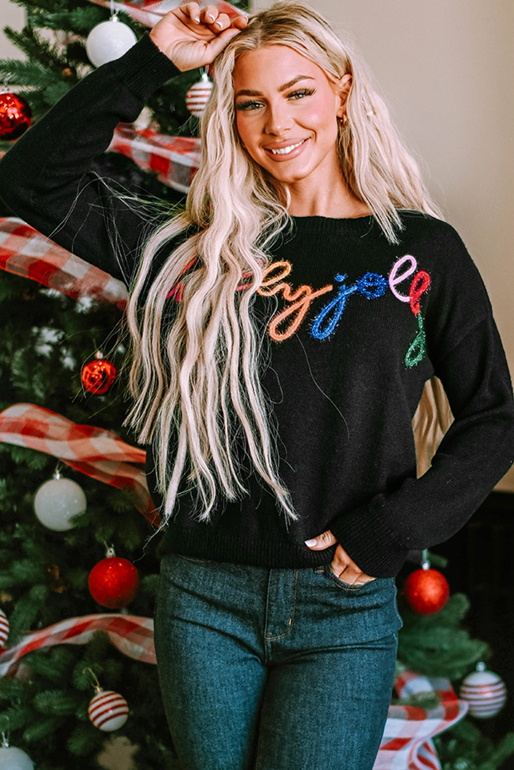 White Holly Jolly Round Neck Casual Sweater