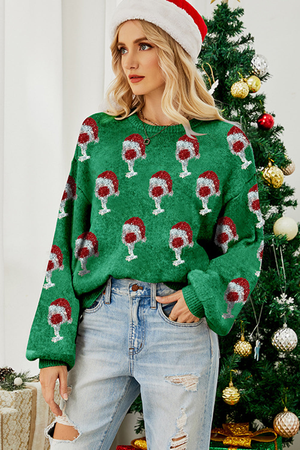 Light Pink Cheer for Christmas Round Neck Casual Sweater