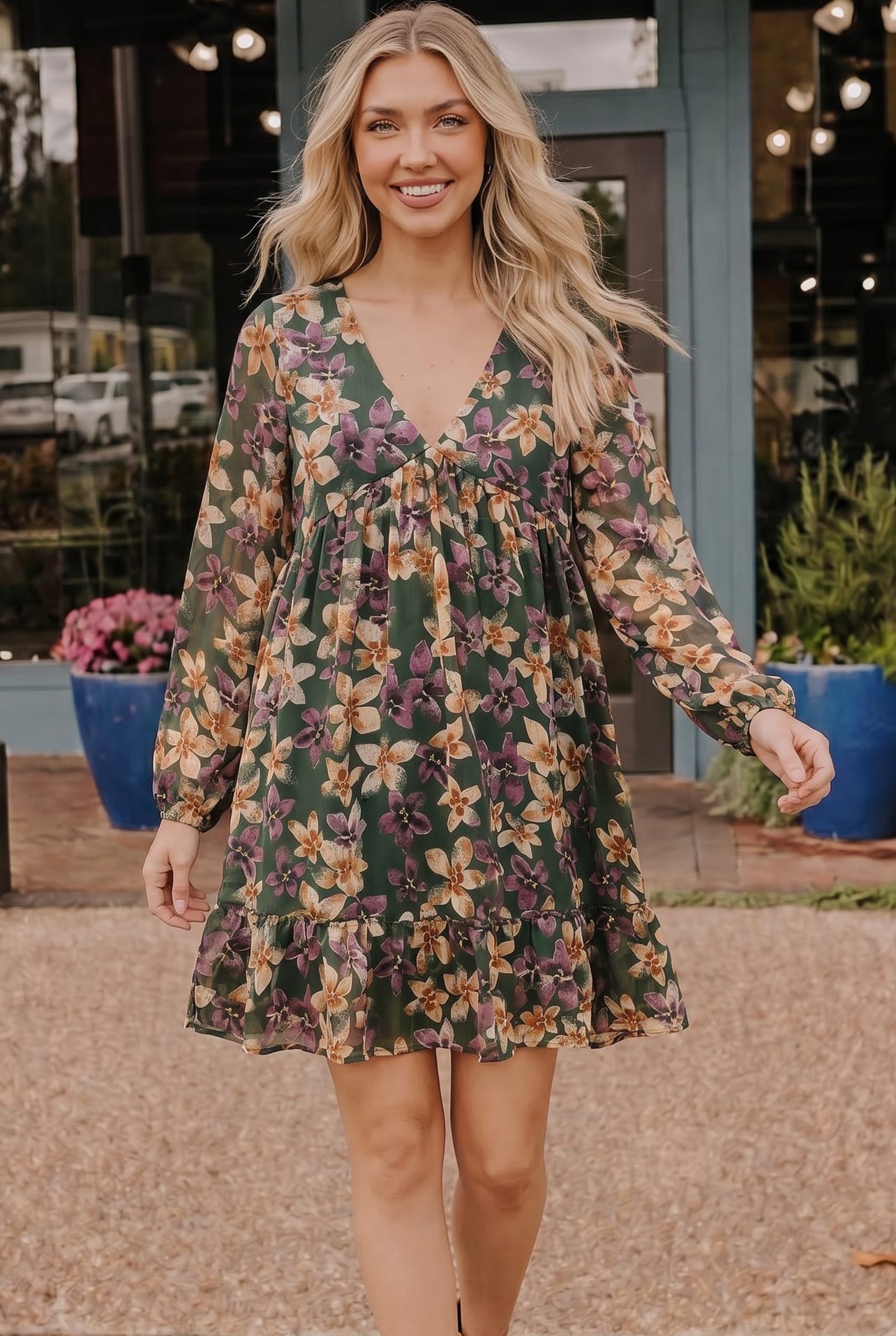 Forest Blooms Long Sleeve Mini Dress
