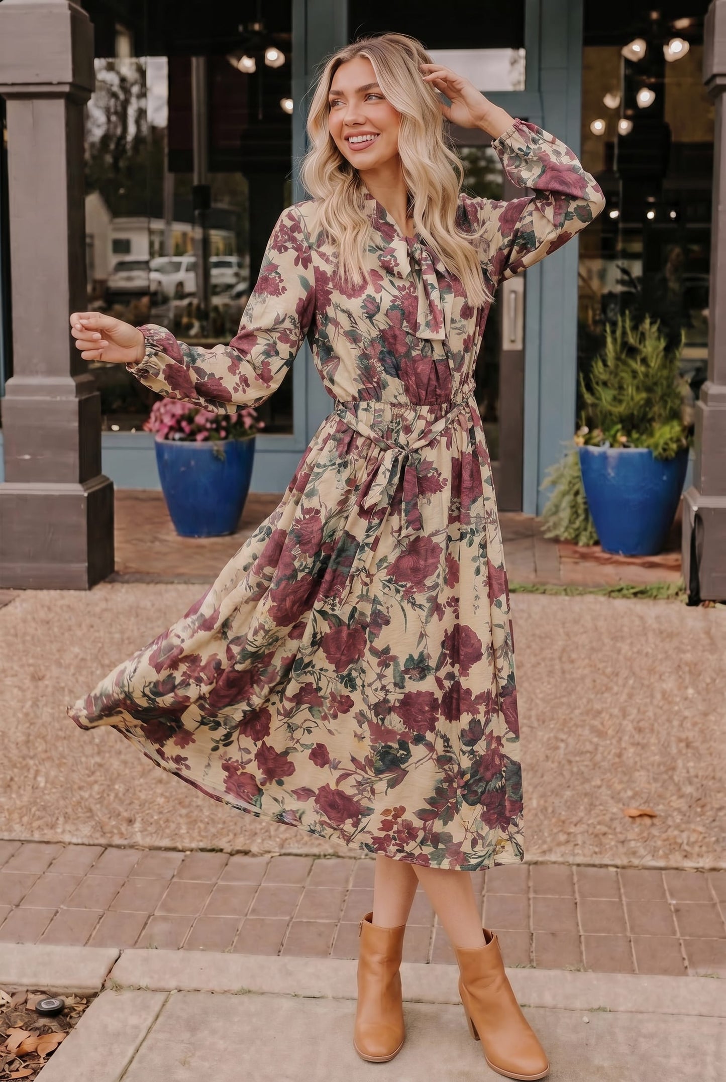 Vintage Rose Garden Floral Midi Dress