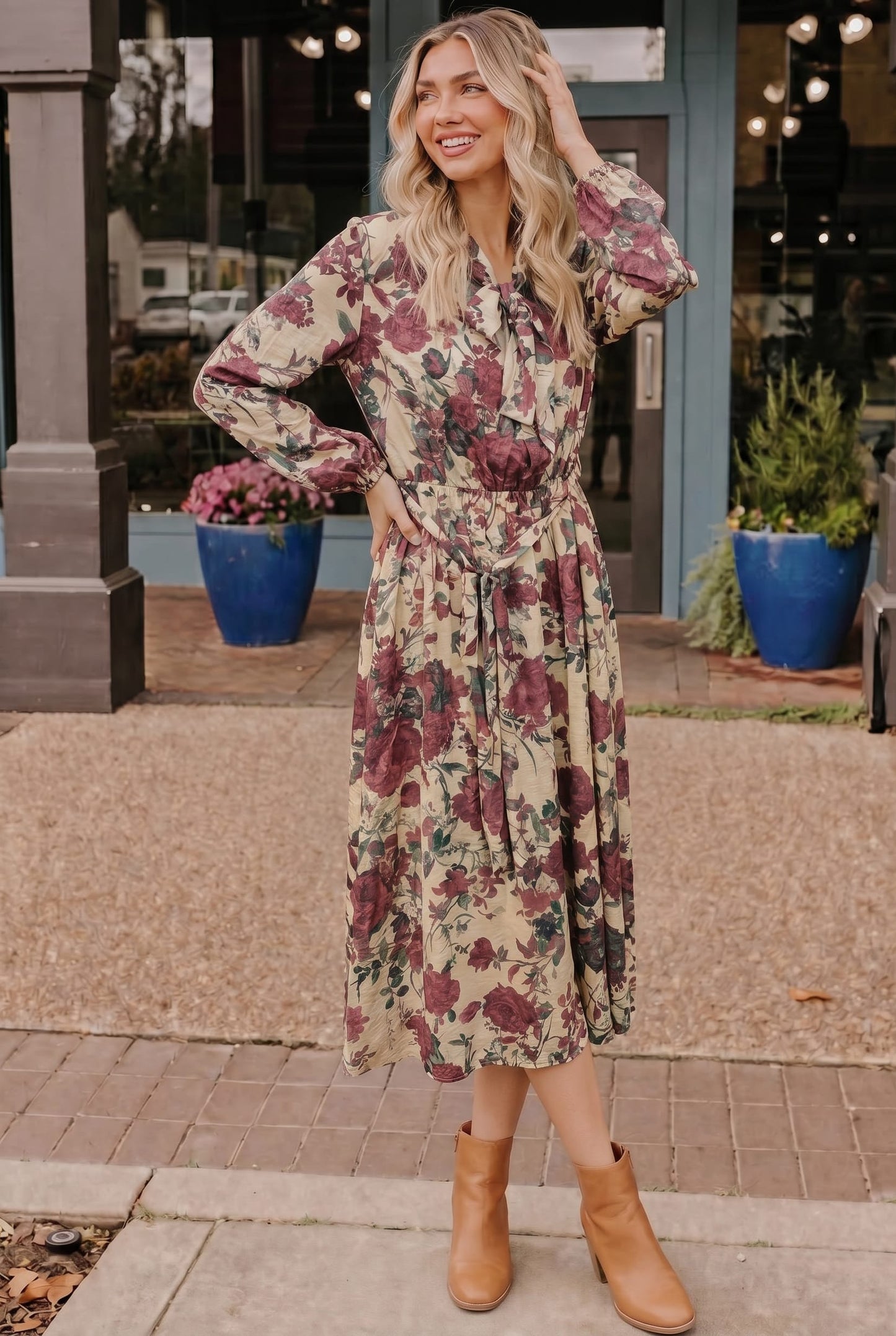 Vintage Rose Garden Floral Midi Dress