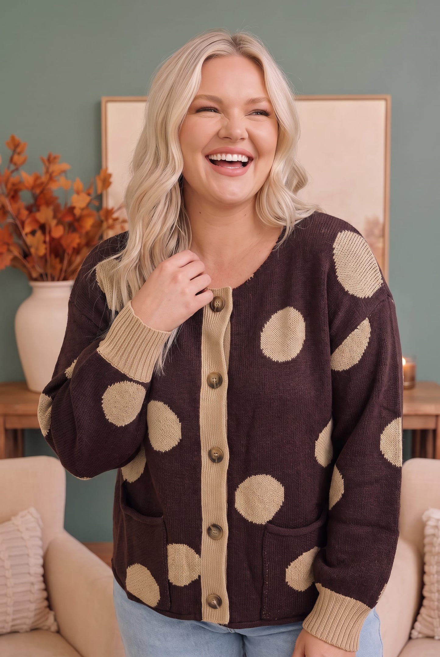 Dotty For You Chocolate Polka Dot Knit Cardigan