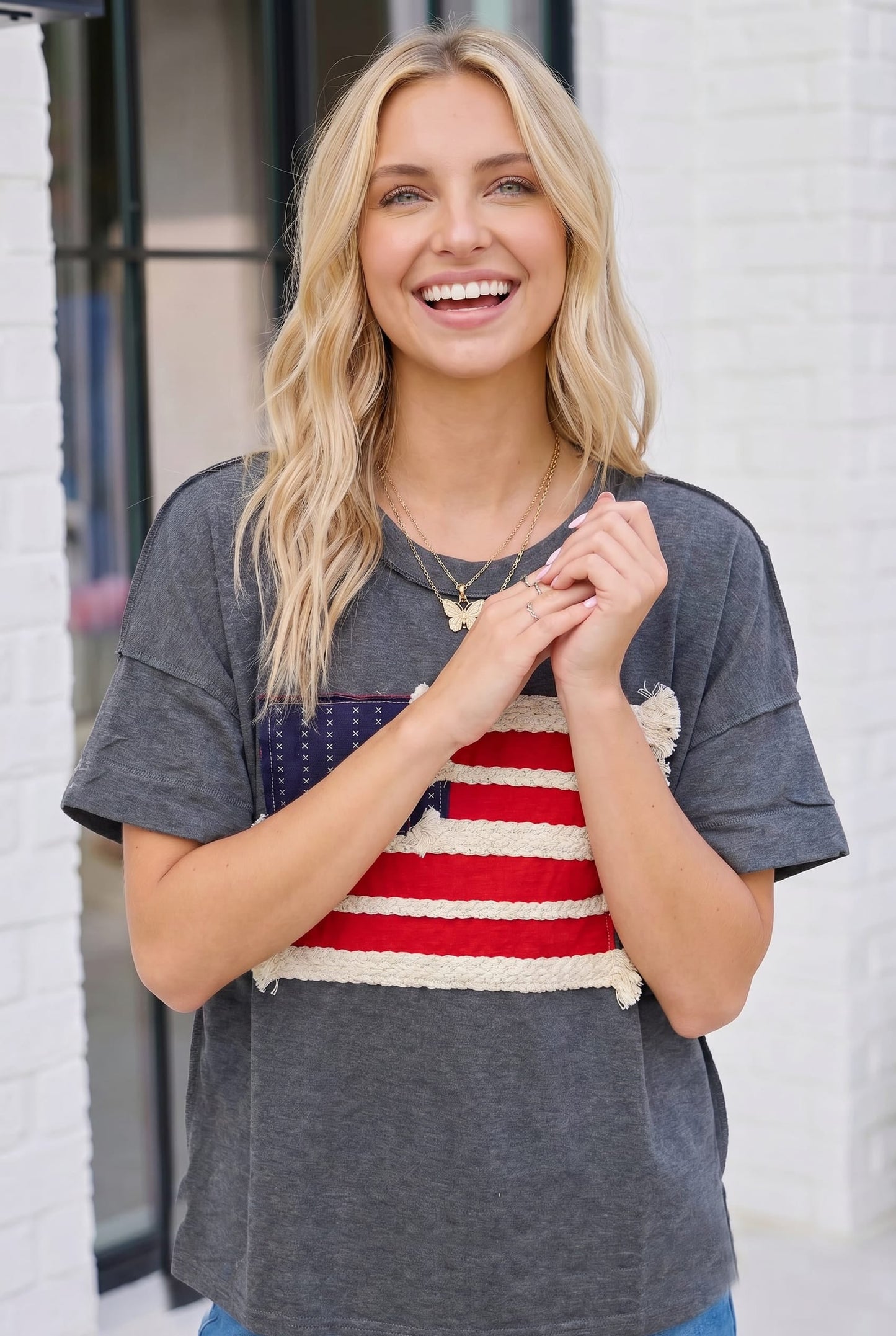 Stars and Stripes Fringe Flag Graphic Tee