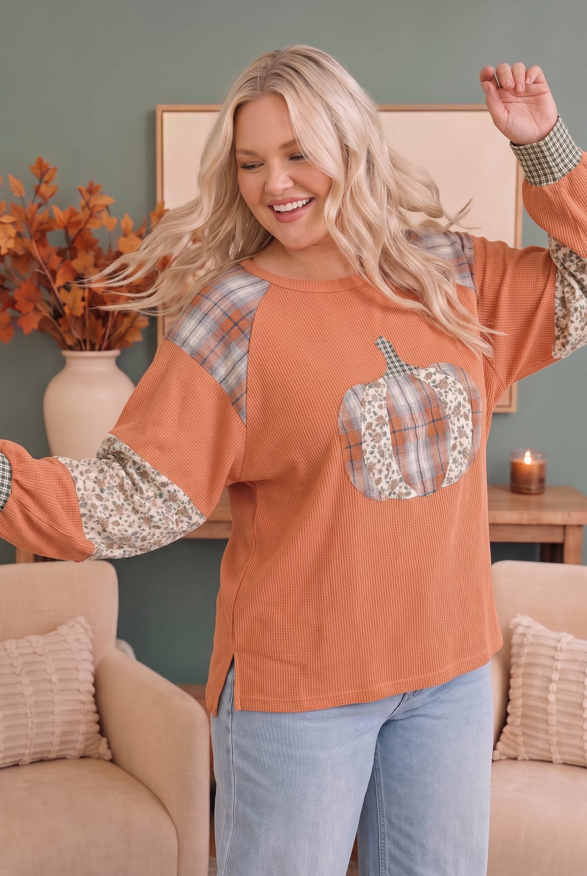 Pumpkin Patch Pretty Waffle Knit Top