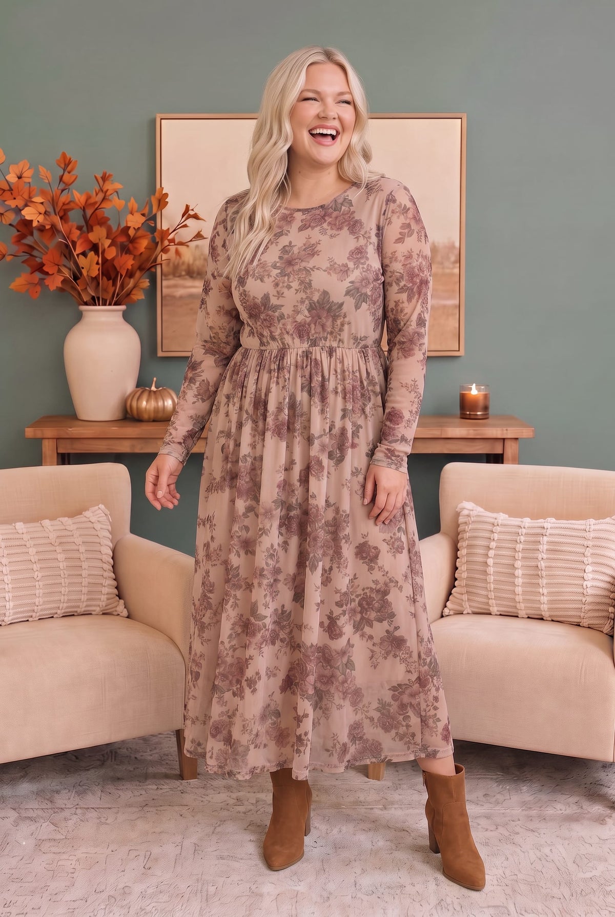 Rosewood Dreams Floral Mesh Midi Dress
