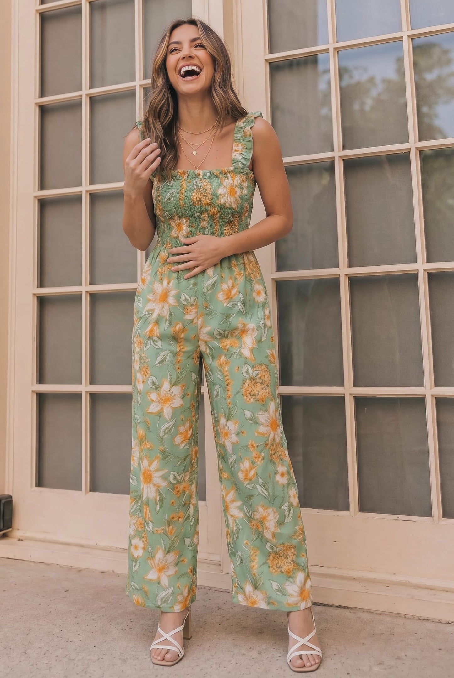 Party Ready Jumpsuit in Green Floral Bliss