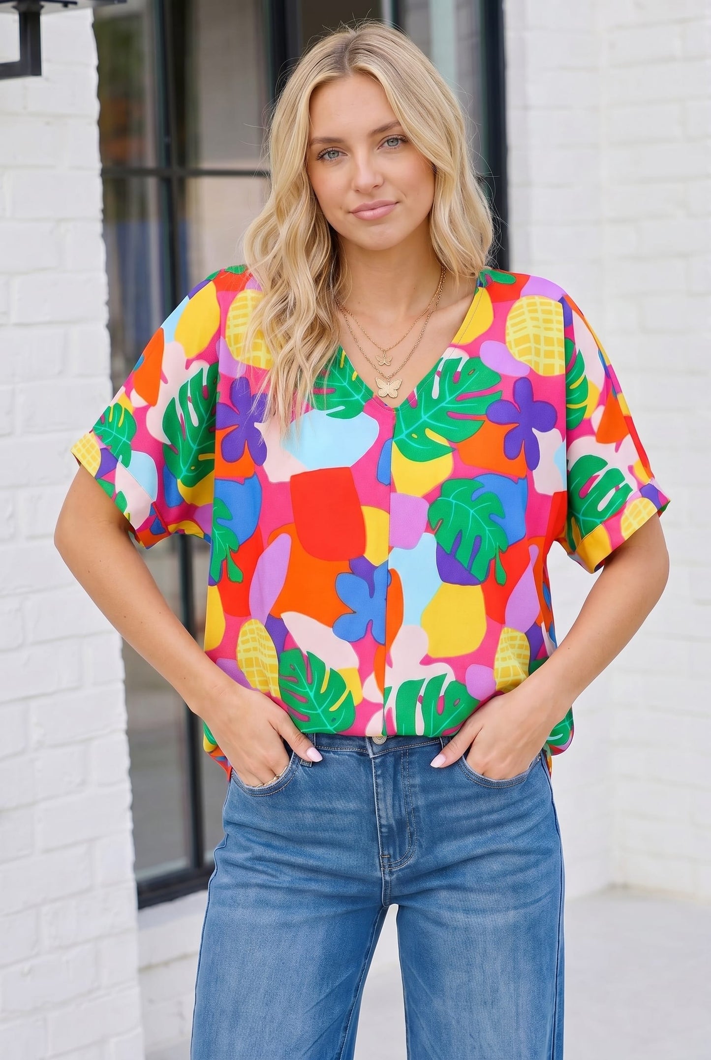 Tropical Pop Art V-Neck Top