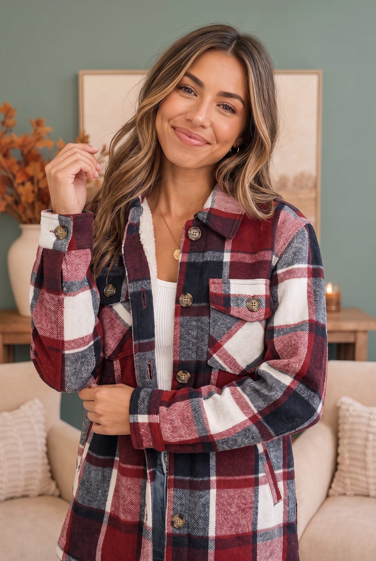 Cozy Cabin Vibes Sherpa Lined Flannel Shacket