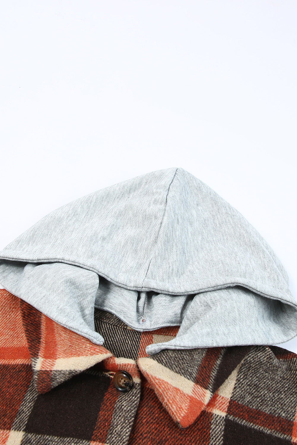 Green Hooded Plaid Button Front Shacket