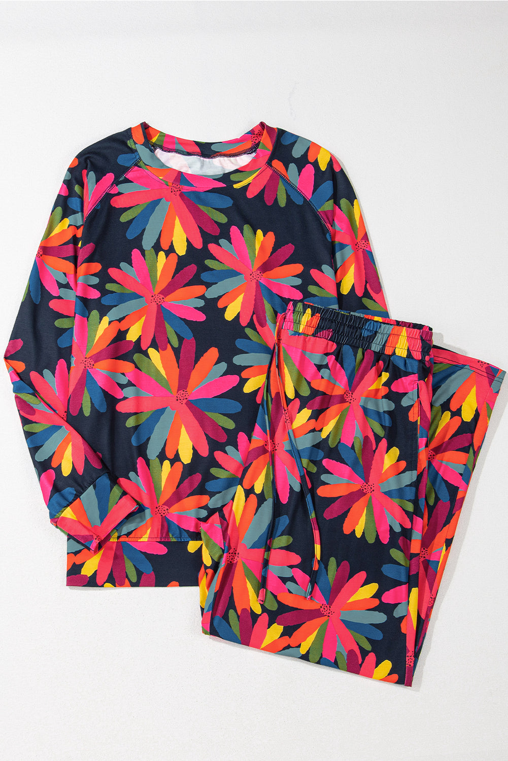 Green Plus Size Printed Long Sleeve and Pants Lounge Set