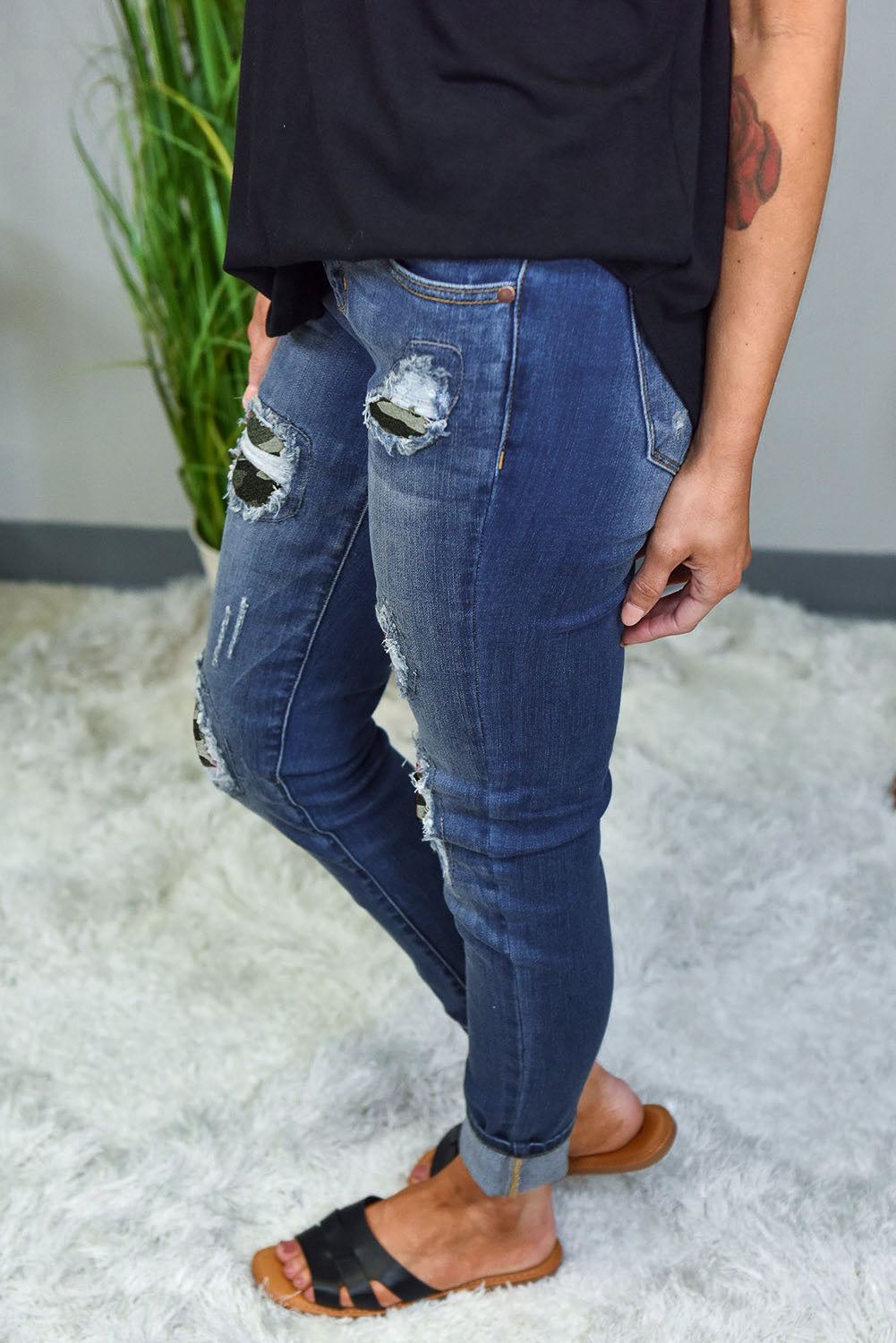 Blue Floral Patch Destroyed Skinny Jeans