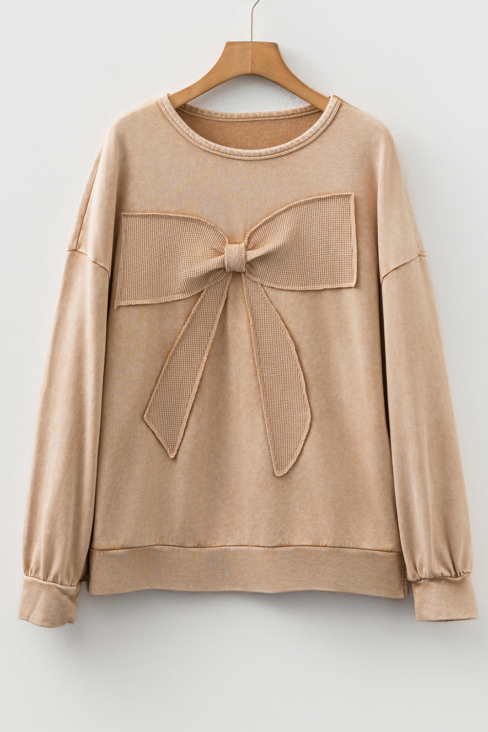 Mineral Wash Big Bow Patchwork Pullover Sweatshirt