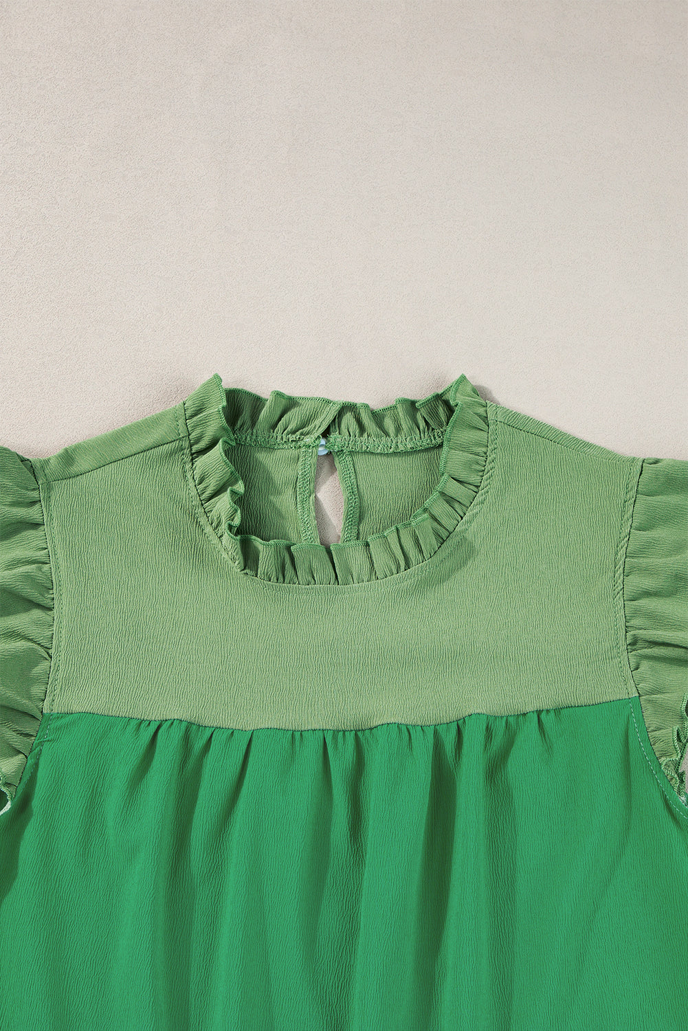 Rose Red Two Tone Ruffled Flutter Sleeve Blouse